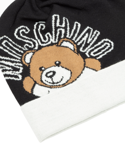 Shop Moschino Teddy Bear Beanie In Black