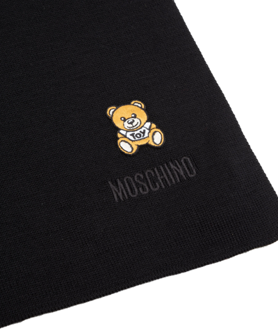 Moschino Teddy Bear Wool Wool Scarf In Black