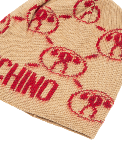 Moschino Double Question Mark Cashmere Beanie In Beige