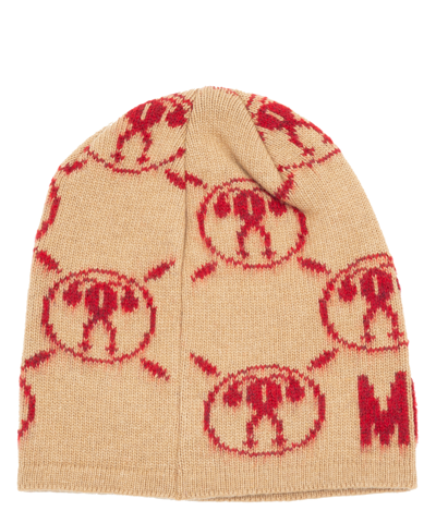 Moschino Double Question Mark Cashmere Beanie In Beige