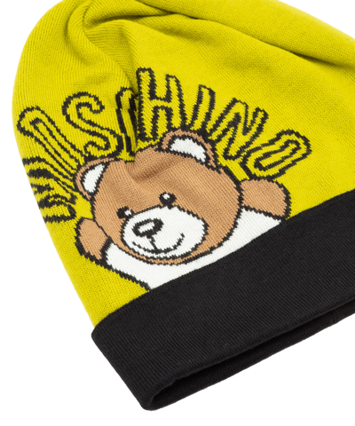 Shop Moschino Teddy Bear Beanie In Green