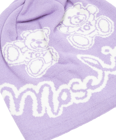 Shop Moschino Teddy Bear Beanie In Violet