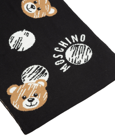 Shop Moschino Teddy Bear Wool Scarf In Black