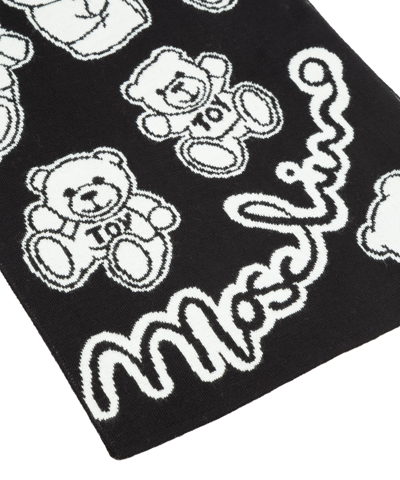 Shop Moschino Teddy Bear Wool Scarf In Black