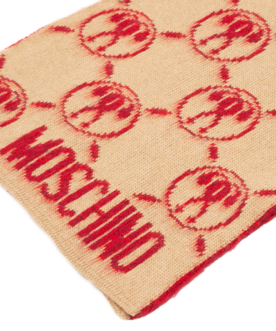 Moschino Double Question Mark Cashmere Scarf In Brown