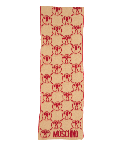 Moschino Double Question Mark Cashmere Scarf In Brown