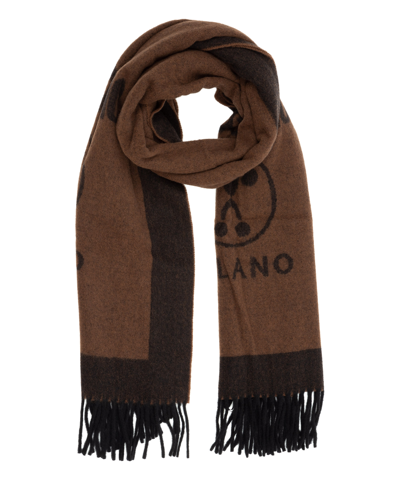 Shop Moschino Double Question Mark Wool Scarf In Brown