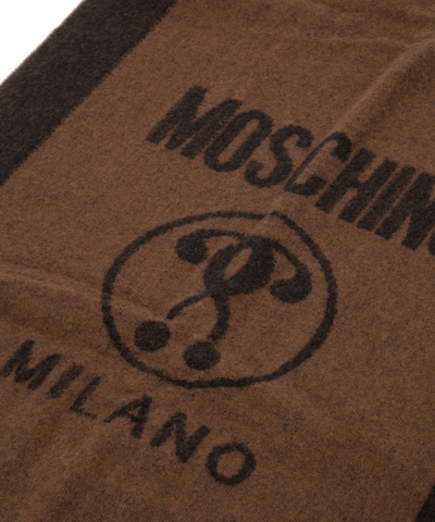 Shop Moschino Double Question Mark Wool Scarf In Brown