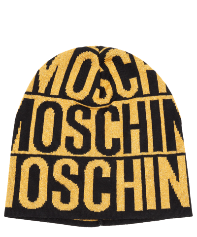 Moschino All-over Logo Print Beanie In Yellow