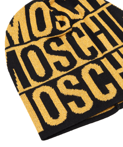 Moschino All-over Logo Print Beanie In Yellow