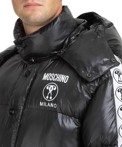 Shop Moschino Double Question Mark Down Jacket In Black