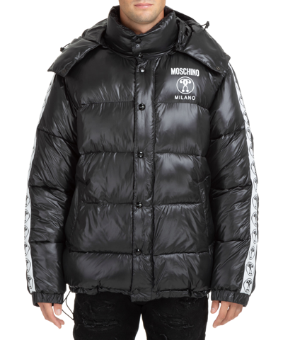 Shop Moschino Double Question Mark Down Jacket In Black