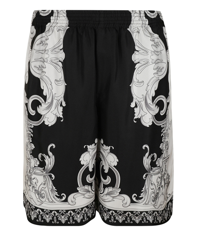Shop Versace Baroque Silver Shorts In Black