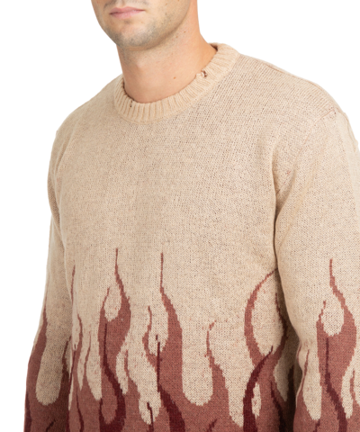 Shop Vision Of Super Flames Double Sweater In Beige