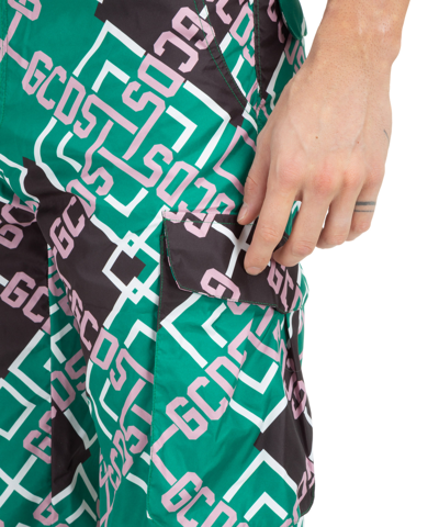 Gcds Tartan Monogram Nylon Cargo Pants In Green