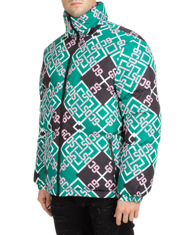 Gcds Monogram-pattern Zip-up Jacket In Green