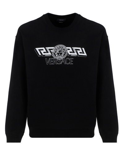 Shop Versace La Greca Sweatshirt In Black