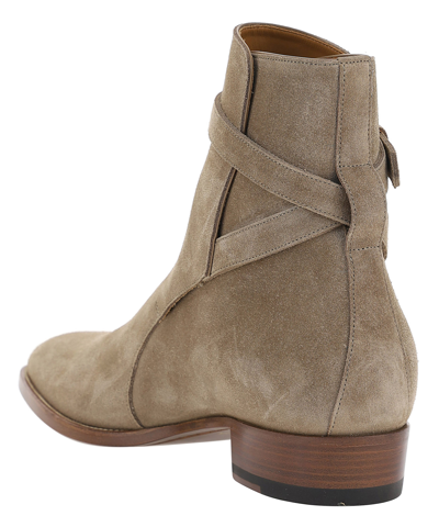 Shop Saint Laurent Wyatt 30 Ankle Boots In Beige