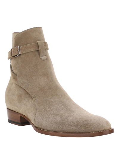 Shop Saint Laurent Wyatt 30 Ankle Boots In Beige