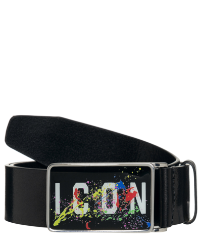Dsquared2 Icon Belt With Paint Effect In Black | ModeSens