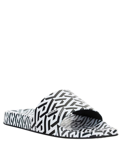 Versace La Greca Print Slides, Male, Print, 47 In White