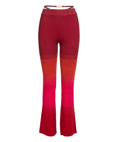 Gcds Ribbed Degrade Lurex Knit Pants In Red