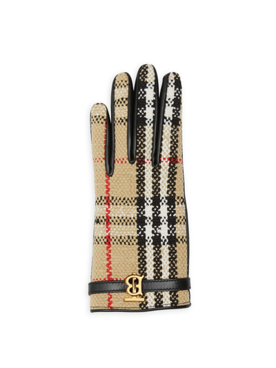 Shop Burberry Women's Victoria Bouclé & Leather Gloves In Archive Beige