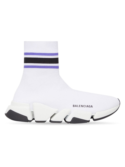Balenciaga Speed 2.0 Recycled Knit Sneaker In White Black Purple | ModeSens
