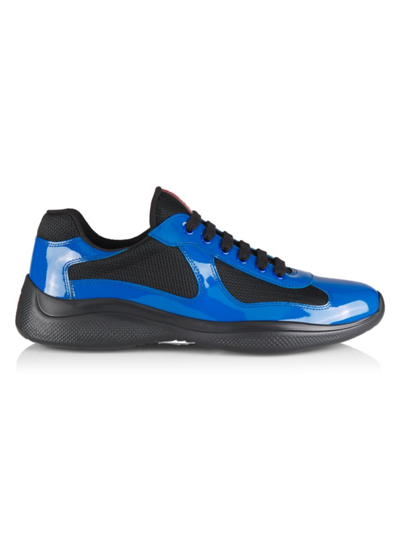 Shop Prada Men's America's Cup Patent Leather & Technical Fabric Sneakers In Cobalt Black