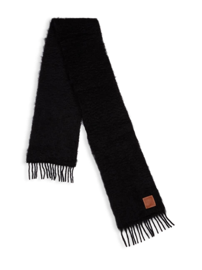 Shop Loewe Women's Wool-mohair Logo Patch Scarf In Black