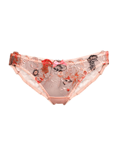 Shop Agent Provocateur Women's Zuri Embroidered Tulle Brief In Pink Red Sand