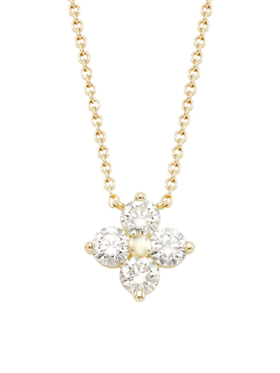 Shop Saks Fifth Avenue Women's 14k Yellow Gold & 0.41 Tcw Diamond Flower Necklace