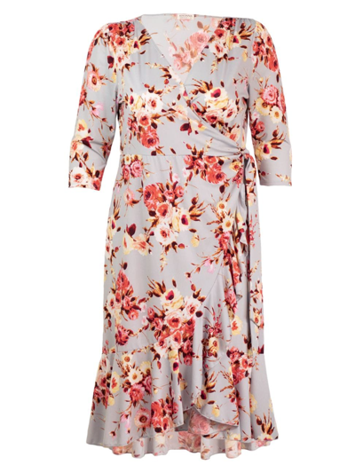 Shop Kiyonna Women's Whimsy Wrap Midi Dress In Rose Garden