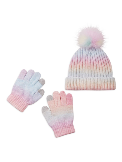 Shop Andy & Evan Kid's Cotton Hat & Tech Gloves Set In Pastel Multi
