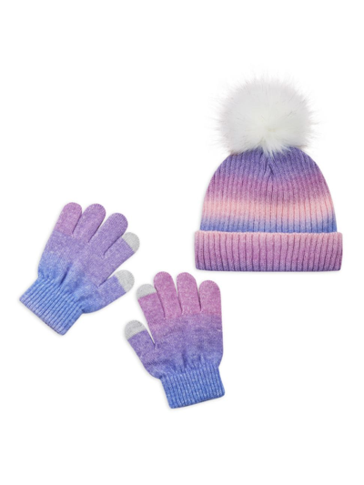 Shop Andy & Evan Kid's Cotton Hat & Tech Gloves Set In Purple Multi