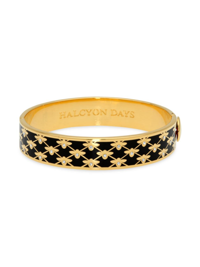 Shop Halcyon Days Women's Bee Sparkle Trellis 18k Gold-plated Hinged Bangle In Black