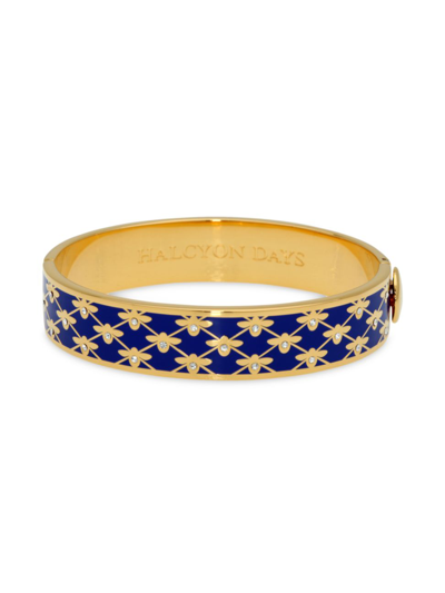 Shop Halcyon Days Women's Bee Sparkle Trellis 18k Gold-plated Hinged Bangle In Deep Cobalt