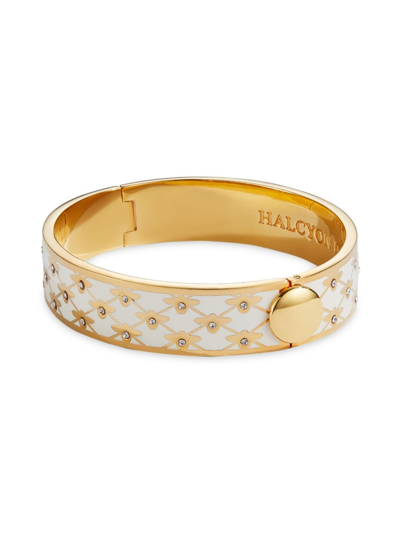 Shop Halcyon Days Women's Bee Sparkle Trellis 18k Gold-plated Hinged Bangle In Cream
