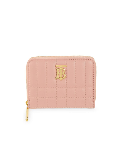 Shop Burberry Women's Mini Lola Quilted Leather Zip-around Wallet In Dusty Pink