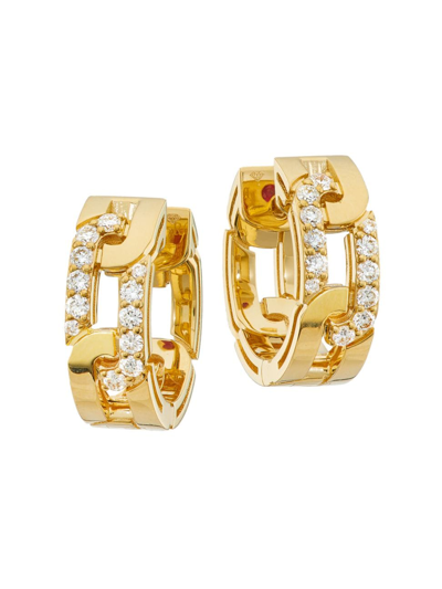 Shop Roberto Coin Women's Navarra 18k Yellow Gold & 0.29 Tcw Diamond Huggie Hoop Earrings