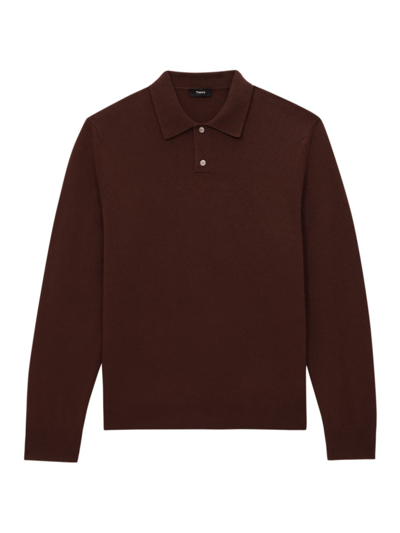 Shop Theory Men's Toby Montana Wool Long-sleeve Polo Shirt In Chocolate