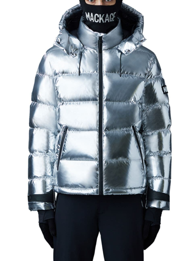 Shop Mackage Men's Samuel Metallic Down Ski Jacket In Silver