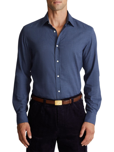 Shop Ralph Lauren Purple Label Men's Philip Long-sleeve Sport Shirt In Slate Blue Melange