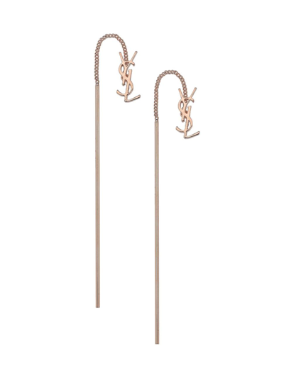 Shop Saint Laurent Women's Opyum Threader Metal Earrings In Pink