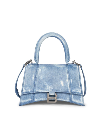 Shop Balenciaga Women's Hourglass Small Handbag Denim Printed In Denim Blue
