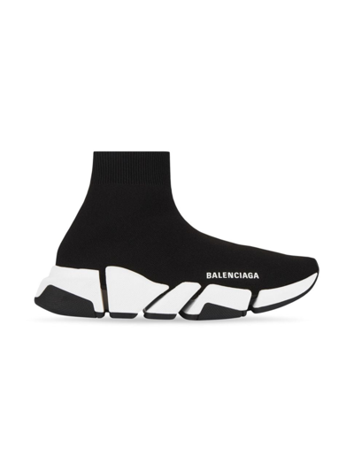 Shop Balenciaga Women's Speed 2.0 Recycled Knit Sneakers With Bicolor Sole In Black White