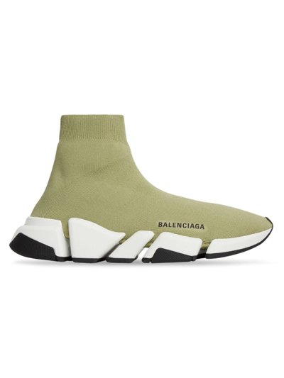Shop Balenciaga Women's Speed 2.0 Recycled Knit Sneaker With Bicolor Sole In Light Khaki White Black