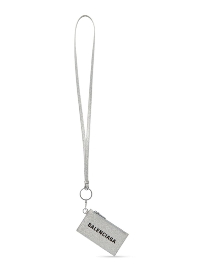 Shop Balenciaga Women's Cash Card Case On Keychain In Sparkling Fabric In Silver Black