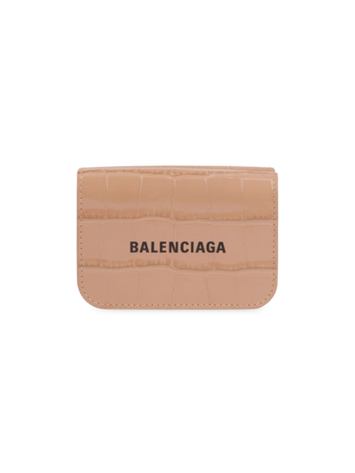 Shop Balenciaga Women's Cash Mini Wallet Crocodile Embossed In Beige Black