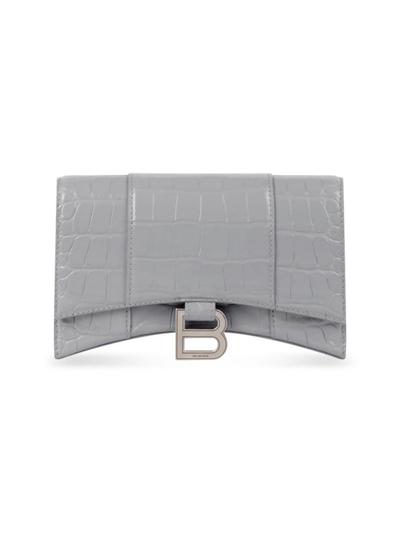 Shop Balenciaga Women's Hourglass Wallet With Chain Crocodile Embossed In  Grey